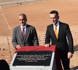 dnata&apos;s head of UAE and Iraq airport operations Jaffar Dawood (left) unveils foundation stone with Erbil International Airport&apos;s director general Ahmed Hoshyar.