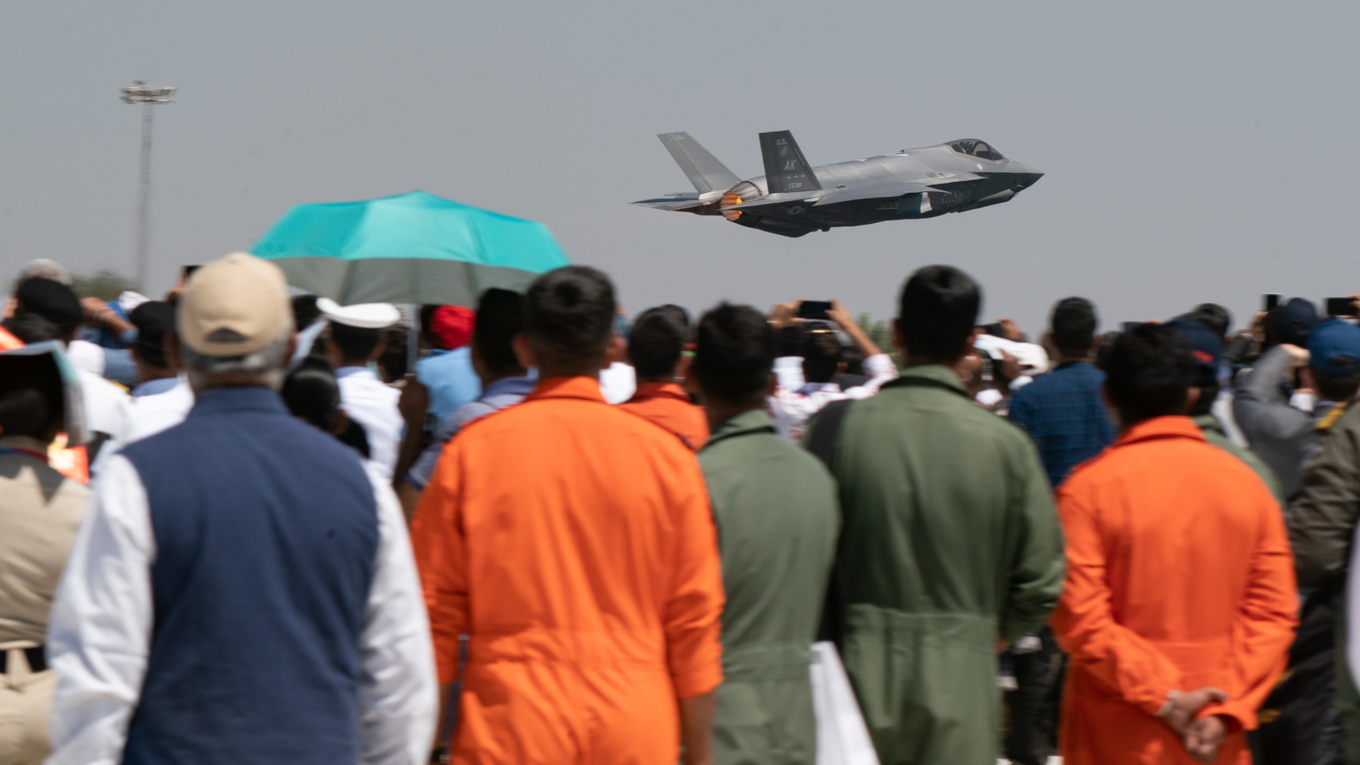 U.S. Air Force Maj. Kristin Wolfe, F-35A Lightning II Demonstration Team commander and pilot, takes off to demonstrate the capabilities of the F-35 during Aero India 23 at Air Force Station Yelahanka, Bengaluru, India, Feb. 14, 2023. The weeklong biennial exhibition is Asia&rsquo;s largest aviation event and hosts government delegations and corporate executives from 26 countries. The U.S. military is participating in Aero India by providing aerial demonstrations and static aircraft to strengthen its partnership with India while furthering military-to-military relationships.