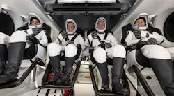 In this handout provided by NASA, NASA astronauts, from left, Jessica Watkins, Robert Hines, Kjell Lindgren, and European Space Agency astronaut Samantha Cristoforetti are seen inside the SpaceX Crew Dragon Freedom spacecraft onboard the SpaceX recovery ship Megan shortly after having landed in the Atlantic Ocean off the coast of Jacksonville, Florida, Friday, Oct. 14, 2022.