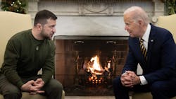 Ukraine&apos;s President Volodymyr Zelenskyy, left, meets with President Joe Biden in the Oval Office of the White House, in Washington, D.C., on Dec. 21, 2022.