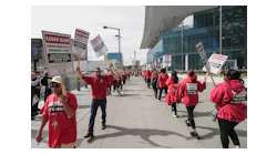 Culinary union members join a picket led by the Transport Workers Union Local 556, the union of Southwest Airlines flight attendants, at the Las Vegas Convention Center West Hall ahead of a Southwest Airlines employee event on Tuesday, Feb. 21, 2023.