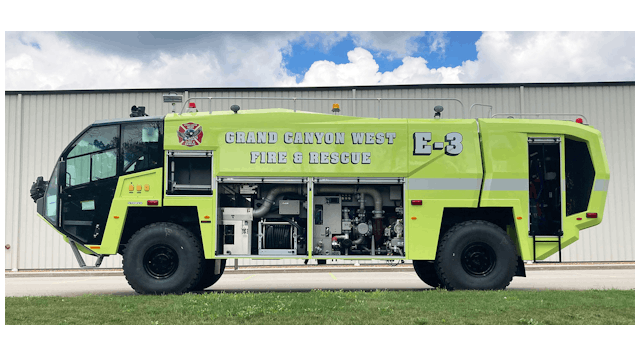 Oshkosh Airport Products, a division of Pierce Manufacturing Inc., and a subsidiary of Oshkosh Corporation (NYSE: OSK), announced Grand Canyon West Airport, located northwest of Peach Springs in Mohave County, Arizona, has taken delivery of its first Oshkosh Airport Products Striker 4x4 ARFF vehicle.