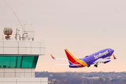 A Southwest Airlines flight takes off at Dallas Love Field on Jan. 7, 2021, in Dallas. A FedEx Corp. widebody jet flew over the top of a Southwest Airlines Co. plane early Saturday, Feb. 4, 2023, in Texas after an air-traffic controller cleared the passenger plane to take off from the same runway that the cargo aircraft was preparing to land on, aviation authorities said.