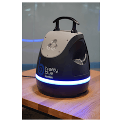 Breezy Blue is a hydrogen peroxide fogger for smart automated disinfection. The new robot was designed to disinfect smaller spaces up to 30,000 cubic feet like EMS vehicles, school buses and classrooms.