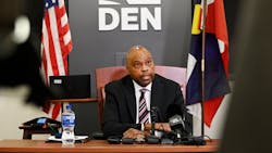 DENVER, CO - OCTOBER 22: Denver International Airport CEO Phil Washington during a press conference October 22, 2021. DENVER, CO - OCTOBER 22: Denver International Airport CEO Phil Washington during a press conference October 22, 2021.