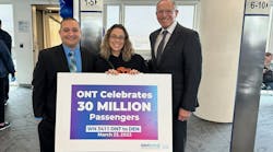 From left: Atif Elkadi, CEO, Ontario International Airport Authority (OIAA); 30 millionth passenger Jessica Burchett; Alan D. Wapner, president, OIAA