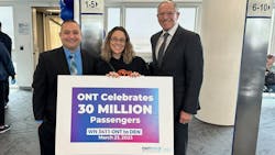 From left: Atif Elkadi, CEO, Ontario International Airport Authority (OIAA); 30 millionth passenger Jessica Burchett; Alan D. Wapner, president, OIAA