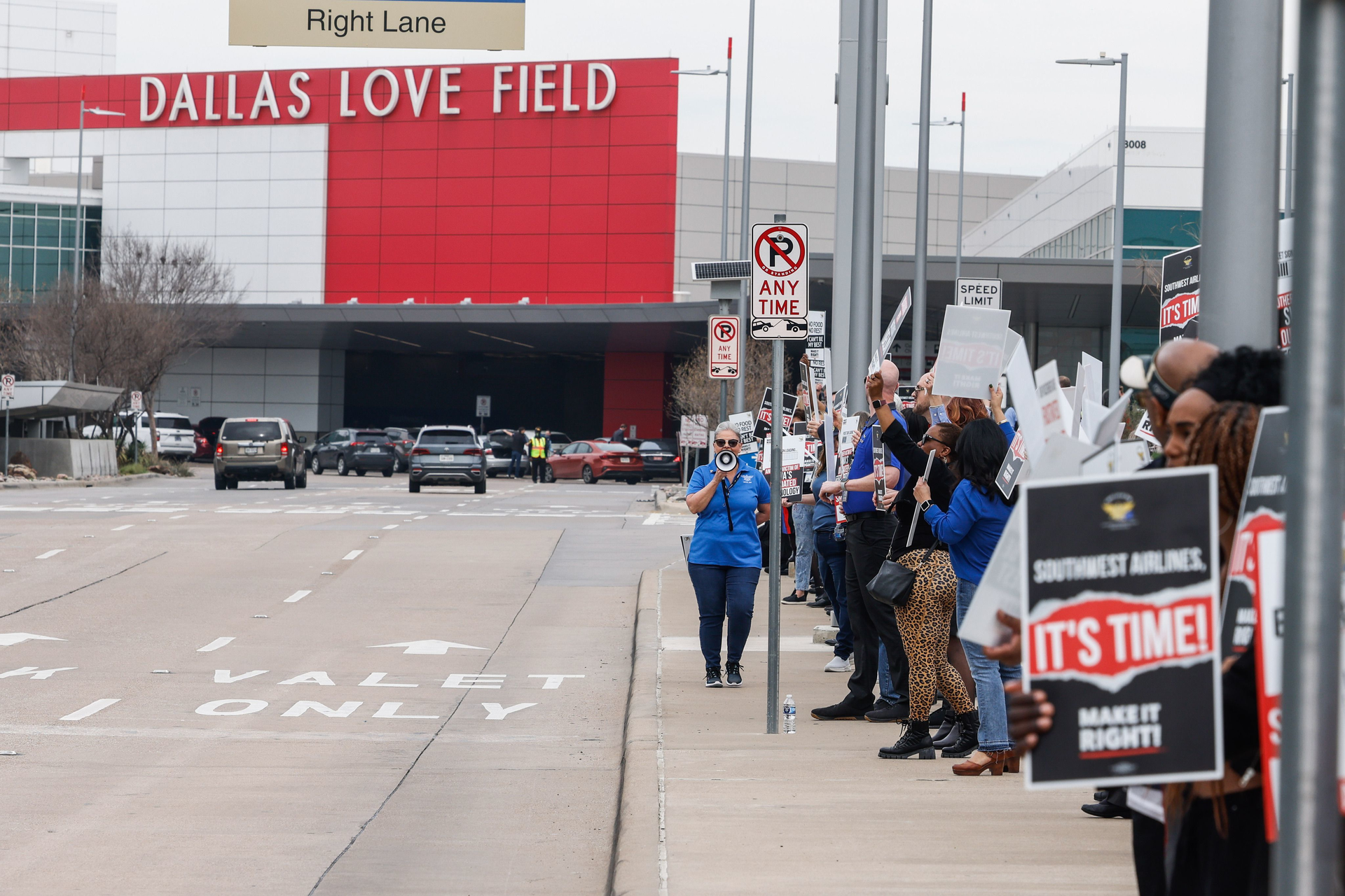 Southwest Airlines flight attendants picketing at the Dallas Love Field Airport in Dallas on Thursday, Mar. 2, 2023.