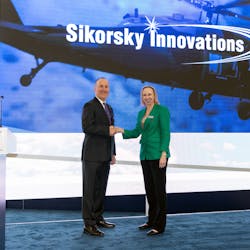 Paul Lemmo, Sikorsky President and Amy Gowder, President and CEO of Defense &amp; Systems at GE Aerospace announce Long-Range Hybrid-Electric VTOL Demonstrator