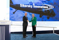 Paul Lemmo, Sikorsky President and Amy Gowder, President and CEO of Defense & Systems at GE Aerospace announce Long-Range Hybrid-Electric VTOL Demonstrator Paul Lemmo, Sikorsky President and Amy Gowder, President and CEO of Defense & Systems at GE Aerospace announce Long-Range Hybrid-Electric VTOL Demonstrator