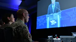 Air Force Chief of Staff Gen. CQ Brown, Jr. and Chief Master Sgt. of the Air Force JoAnne Bass listen to Secretary of the Air Force Frank Kendall deliver his keynote speech “One Team, One Fight” during the Air and Space Forces Association 2023 Warfare Symposium in Aurora, Colo., March 7, 2023. Kendall emphasized the need to modernize and reshape the Air Force and Space Force to confront China and other emerging powers.