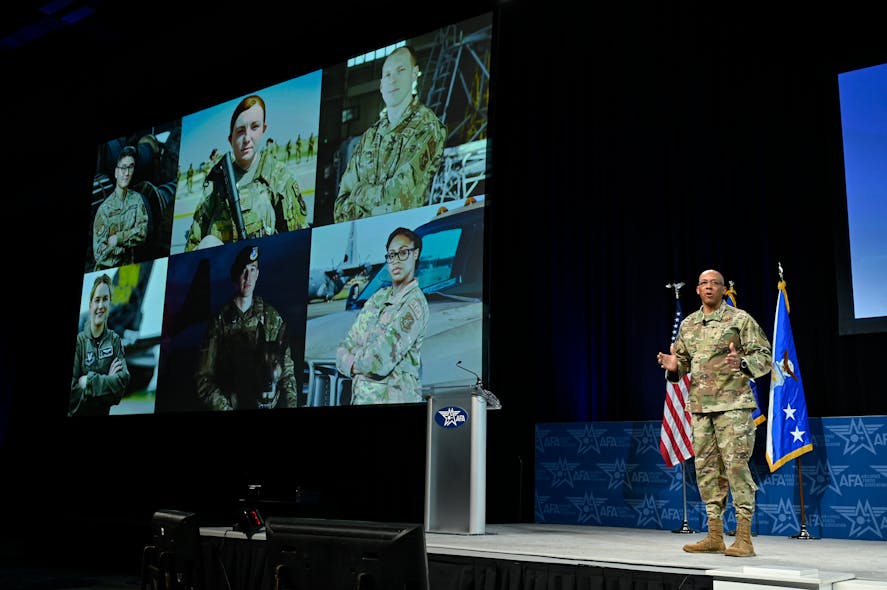 Air Force Chief of Staff Gen. CQ Brown, Jr. delivers his keynote speech &ldquo;Airmen in the Fight&rdquo; during the Air and Space Forces Association 2023 Warfare Symposium in Aurora, Colo., March 7, 2023. Brown emphasized that the service must adapt and reform to ensure that its distinctive history is maintained.