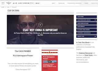 Shown is a screenshot of Air University&rsquo;s China Aerospace Studies Institute&rsquo;s homepage. On March 8, 2023, the Department of the Air Force launched a toolkit providing a supplemental resource for commanders to tailor training specifically oriented to the United States&rsquo; pacing challenge.