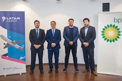 Left to right: Jesus Presa, account manager, Air BP; Francisco Quintana, vice-president refining, BP Castellón; Matias E. Cortina, Vice-President Commercial EMEA LATAM Cargo; and Julio Casas, regional sales director, Air BP. Left to right: Jesus Presa, account manager, Air BP; Francisco Quintana, vice-president refining, BP Castellón; Matias E. Cortina, Vice-President Commercial EMEA LATAM Cargo; and Julio Casas, regional sales director, Air BP.