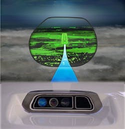 The FalconEye multi-sensor camera combines visual input with synthetic terrain mapping viewed through a head-up display (HUD).