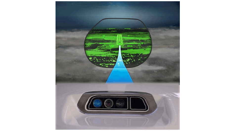 The FalconEye multi-sensor camera combines visual input with synthetic terrain mapping viewed through a head-up display (HUD).