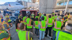 Ground crews and equipment were monitored as part of the trial to create benchmarks on ramp operations. Ground crews and equipment were monitored as part of the trial to create benchmarks on ramp operations.
