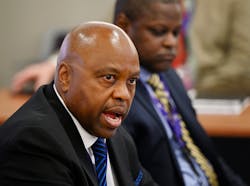 Denver International Airport CEO Phil Washington speaks during a news conference at DIA Dec. 16, 2021.