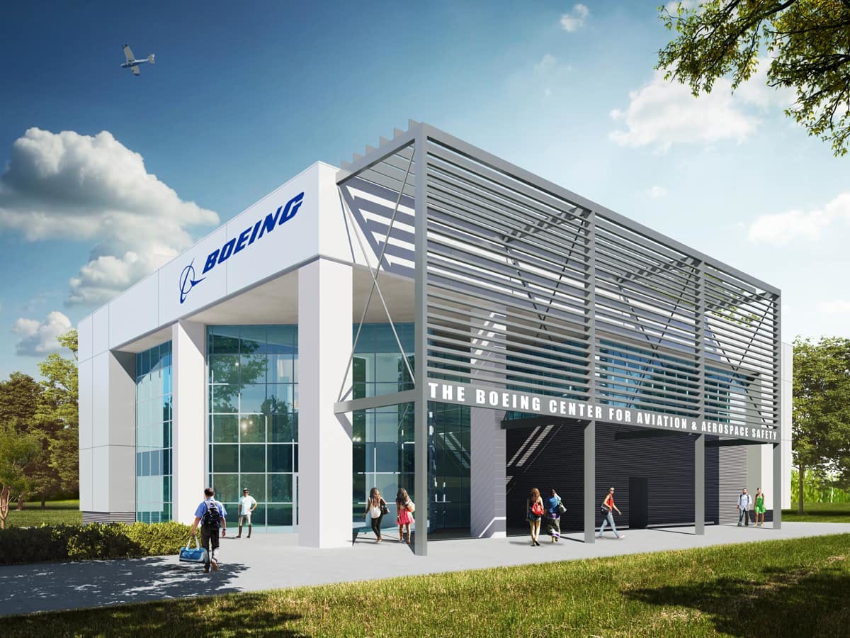 To commemorate the historic launch of The Boeing Center for Aviation and Aerospace Safety at Embry-Riddle Aeronautical University, leadership of The Boeing Company, members of the university&rsquo;s Board of Trustees, faculty members and students signed this artist&rsquo;s rendering of the new facility on March 23, 2023.