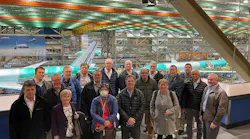 Members of NASA’s Advanced Composites Consortium, including representatives from NASA, the Federal Aviation Administration, Boeing, Spirit Aerosystems, Collins Aerospace, Northrop Grumman, and Electroimpact during a tour of Boeing’s facility in Everett, Washington.