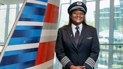 Pilot Beth Powell stands for a portrait at American Airlines headquarters in Fort Worth on Tuesday, March 28, 2023. Powell spoke about barriers to women entering the aviation industry.