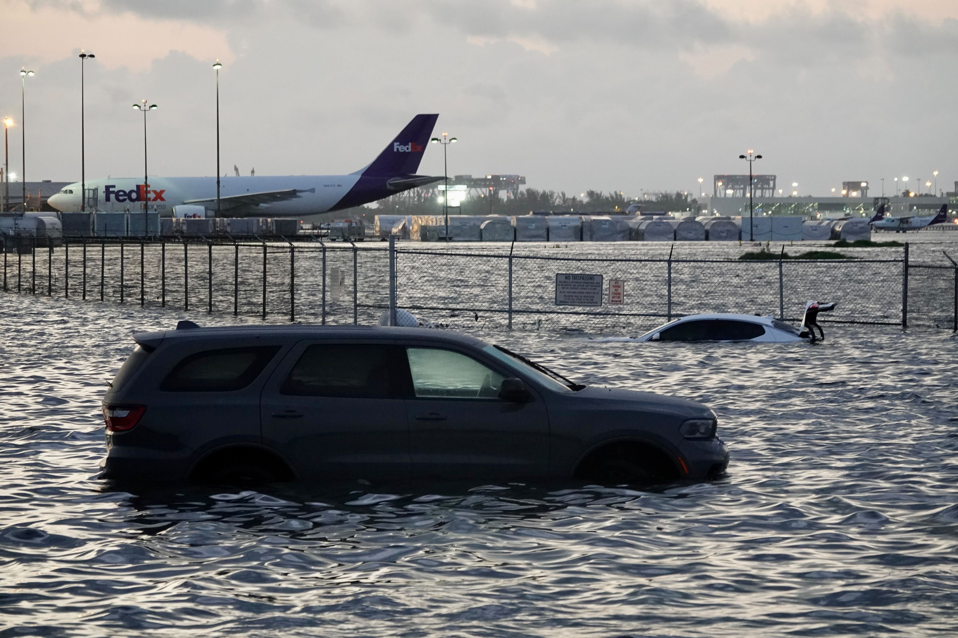Flooding lingered at Fort Lauderdale-Hollywood International Airport on Thursday after heavy rain pounded South Florida. Over 26 inches of rain fell in South Florida since Monday, causing airport retention ponds to overflow and inundate the runways.