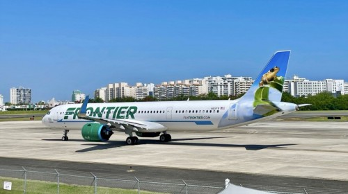Frontier Airlines unveiled its newest aircraft, an A321neo featuring Bori the Coqu&iacute; Llanero on its tail, during a celebration at Luis Mu&ntilde;oz Marin International Airport in San Juan, Puerto Rico.