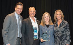 Elise Eberwein accepts the CF Foundation’s Jena Award on March 23. Elise Eberwein accepts the CF Foundation’s Jena Award on March 23.