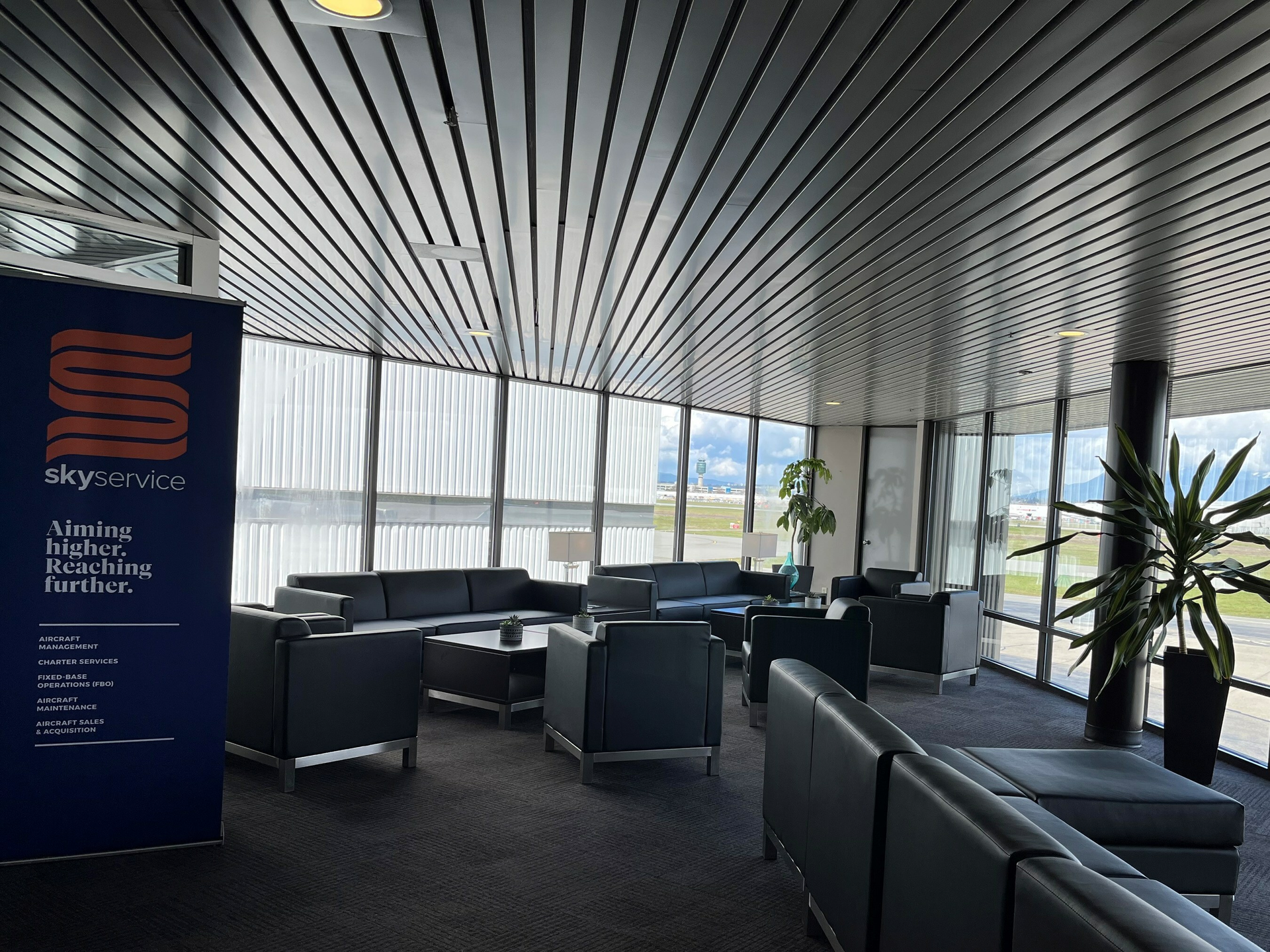 Skyservice Vancouver FBO at Vancouver International Airport (YVR) second floor customer lounge.