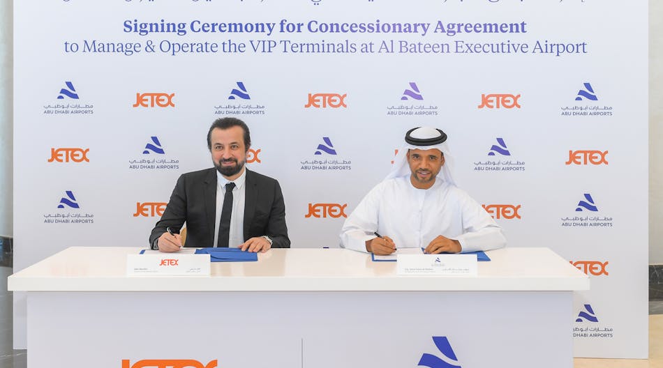 Adel Mardini, Founder and CEO, Jetex and MD and CEO, H.E. Eng. Jamal Salem Al Dhaheri at Abu Dhabi Airports signed the partnership.