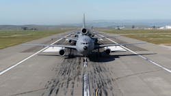 A formation of 21 aircraft taxi on the flightline as part of a maximum aircraft generation event for exercise Golden Phoenix at Travis Air Force Base, Calif., May 12, 2023. During the exercise, the Department of the Air Force-Massachusetts Institute of Technology Artificial Intelligence Accelerator MagNav project performed real-time magnetic navigation on the C-17A Globemaster III in flight, becoming the first organization to successfully demonstrate the cutting-edge technology in real-time on a Defense Department aircraft. A formation of 21 aircraft taxi on the flightline as part of a maximum aircraft generation event for exercise Golden Phoenix at Travis Air Force Base, Calif., May 12, 2023. During the exercise, the Department of the Air Force-Massachusetts Institute of Technology Artificial Intelligence Accelerator MagNav project performed real-time magnetic navigation on the C-17A Globemaster III in flight, becoming the first organization to successfully demonstrate the cutting-edge technology in real-time on a Defense Department aircraft.