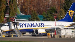 A grounded Boeing 737 MAX for Ryanair parked along the Renton airport runway adjacent to the 737 final assembly plant last year. A grounded Boeing 737 MAX for Ryanair parked along the Renton airport runway adjacent to the 737 final assembly plant last year.