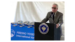 An array of ceremonial shovels awaits as state Assemblymember Jim Patterson, R-Fresno, speaks at the groundbreaking the Fresno Yosemite International Airport terminal expansion on Friday, May 19, 2023. Patterson was Fresno s mayor in the mid- and late 1990s and 2000 when the name of the airport was changed from Fresno Air Terminal and the current terminal was last renovated and expanded.