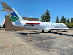 SkyWest Airlines donated this retired CRJ-200 regional jet to San Joaquin Valley College s aviation campus at Fresno Yosemite International Airport to provide hands-on training for students learning to be aircraft mechanics. The 23-year-old, 50-seat jet was recently repainted with the school s name and logo. SkyWest Airlines donated this retired CRJ-200 regional jet to San Joaquin Valley College s aviation campus at Fresno Yosemite International Airport to provide hands-on training for students learning to be aircraft mechanics. The 23-year-old, 50-seat jet was recently repainted with the school s name and logo.