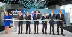 From left to right - Minna Aila, Neste EVP Sustainability and Corporate Affairs (holding the ribbon), Tan Boon Khai, JTC CEO, Png Cheong Boon, EDB Chairman, Matti Lehmus, Neste President &amp; CEO, Gan Kim Yong, Minister for Trade &amp; Industry, Antti V&auml;nsk&auml;, Ambassador at the Embassy of Finland, Singapore and Carl Nyberg, Neste EVP Renewables Platform (holding the ribbon) at Singapore Opening Ceremony on May 17