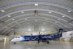 Alaska Airlines donates a Q400 to ZeroAvia for development of hydrogen propulsion technology at Paine Field. Demonstration of propellers driven by HyperTruck ground-test rig. Alaska Airlines donates a Q400 to ZeroAvia for development of hydrogen propulsion technology at Paine Field. Demonstration of propellers driven by HyperTruck ground-test rig.