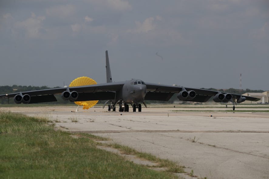 The first U.S. Air Force B-52 aircraft to begin upgrades as part of the Radar Modernization Program arrives at Boeing San Antonio.