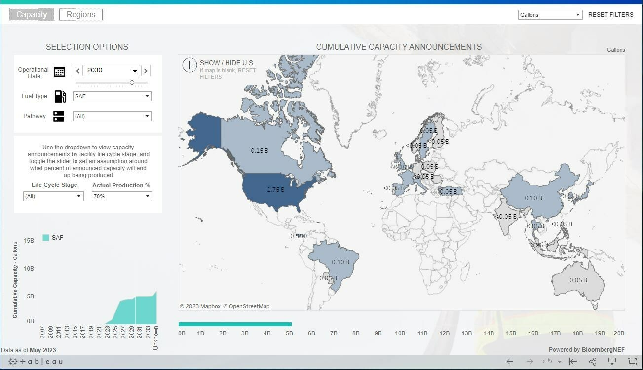 Boeing today launched SAF Dashboard, a tool that tracks expected sustainable aviation fuel (SAF) capacity over the next decade.
