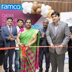 Her Excellency, Mrs. Angeline Premalatha, Embassy of India (C) along with Rohan Raghunath (R), Regional Head - Middle East &amp; Africa and the Ramco Systems team, at the inauguration of Ramco&rsquo;s new office in Doha, Qatar.