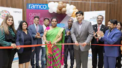 Her Excellency, Mrs. Angeline Premalatha, Embassy of India (C) along with Rohan Raghunath (R), Regional Head - Middle East & Africa and the Ramco Systems team, at the inauguration of Ramco’s new office in Doha, Qatar.