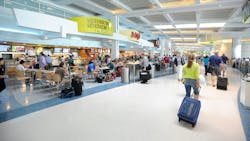 The A/B Food Court at BWI Marshall Airport features many national chain restaurants and stores.