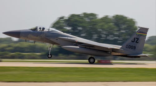 An F-15 arrives at AirVenture 2021