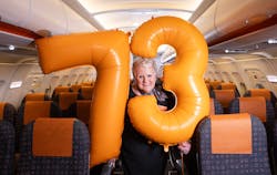 easyJet is celebrating the birthday of their oldest employee, cabin crew member, Pam Clark.
