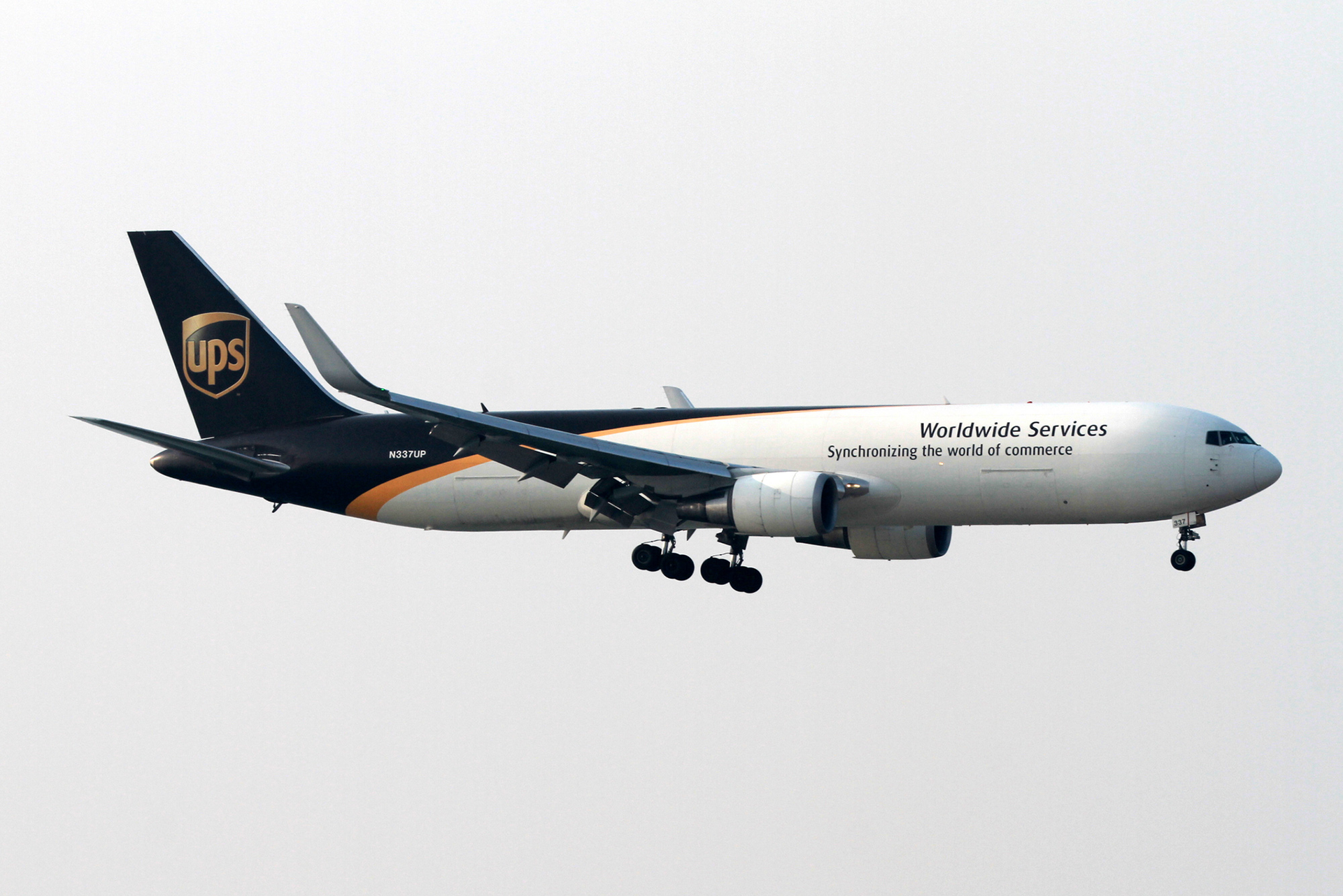 A UPS freighter in flight.