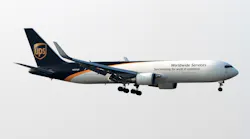 A UPS freighter in flight.