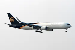 A UPS freighter in flight. A UPS freighter in flight.