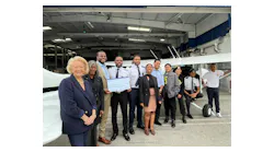 Boeing leaders present a check to Fly Compton. Funds will go toward flight training classes offered to underserved students in LA’s Compton community.