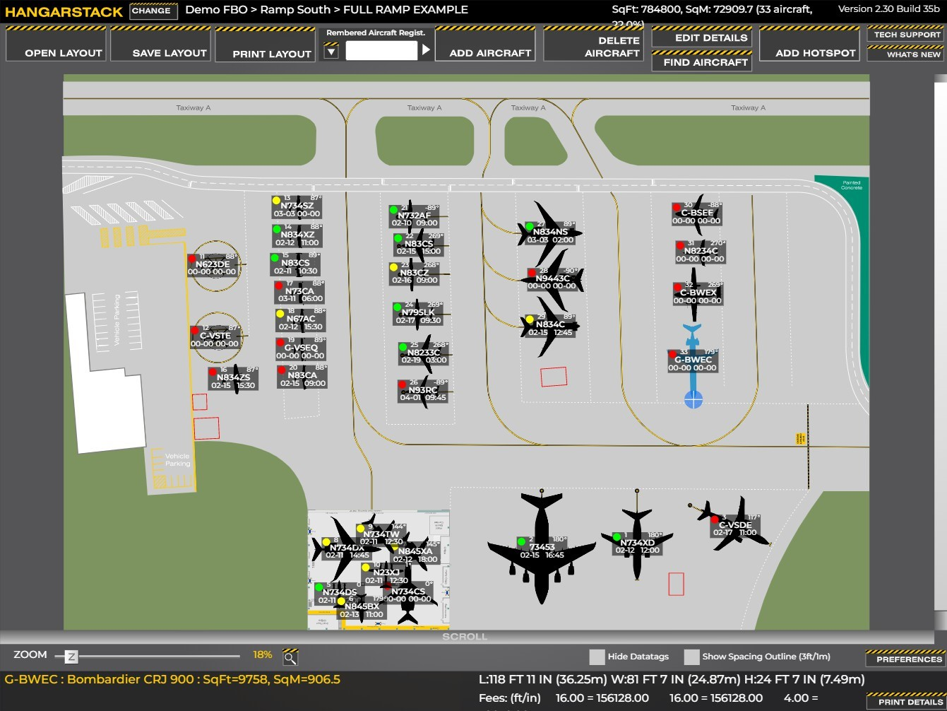 This custom ramp graphic includes aircraft details.