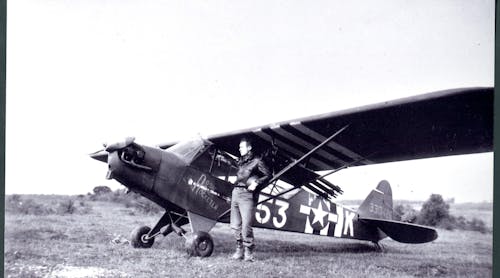 Maj. Charles Carpenter with the Piper L-4 &apos;Rosie the Rocketer&apos; during WWII