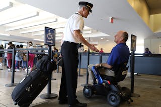 The power wheelchairs at SAV provide limited mobility passengers with more freedom to move around the terminal.